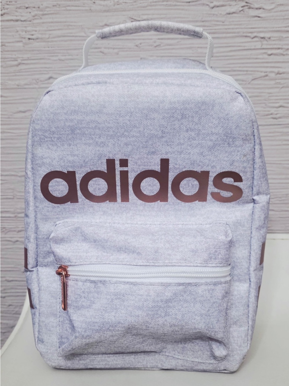 adidas light gray and rose gold insulated lunch bag